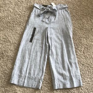 Banana Republic Factory Light Gray Wide-Leg Linen Blend Pants with Tie Waist